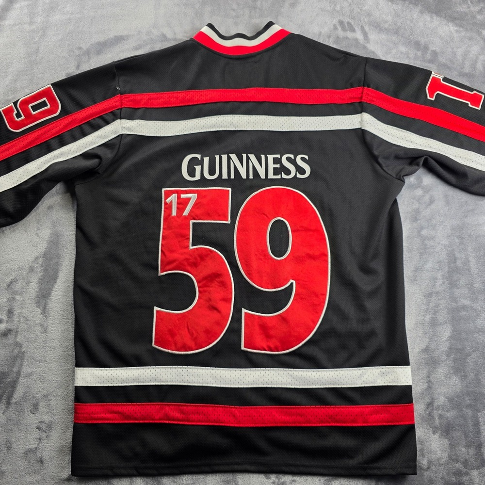 NEW Guinness Hockey Jersey Men Large Black Red White Lace Up G3003-L Embroidered - Picture 6 of 13